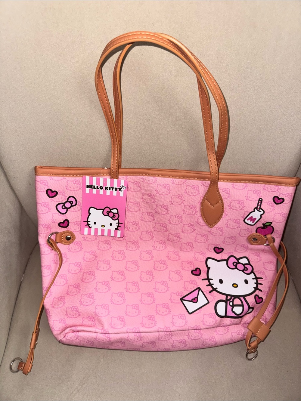 Hello Kitty Pink Tote with Tan Trim and Handles